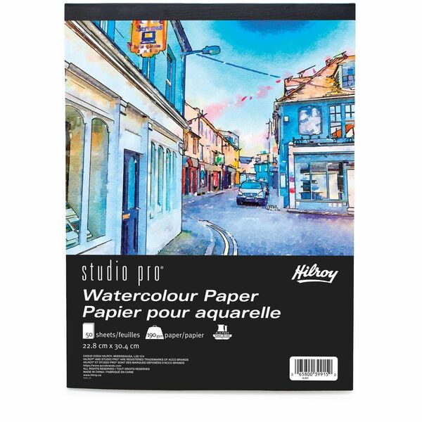 Hilroy Studio Pro Watercolor Paper - 50 Sheets - 100 Pages - Book Bound - 190 g/m² Grammage - 9" (228.60 mm) x 12" (304.80 mm) Sheet Size - 1 Each