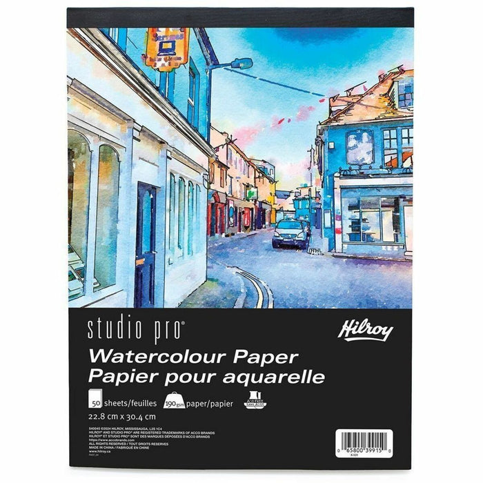 Hilroy Studio Pro Watercolor Paper - 50 Sheets - 100 Pages - Book Bound - 190 g/m² Grammage - 9" (22.86 cm) x 12" (30.48 cm) Sheet Size - No - 1 Each