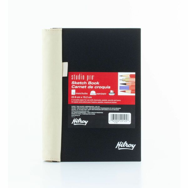 Hilroy Studio Pro Sketch Book - 70 Sheets - 140 Pages - 109 g/m&#178; Grammage - 9" (228.60 mm) x 6" (152.40 mm) Sheet Size - White Paper - Poly Cover - Pocket, Acid-free Paper - 1 Each