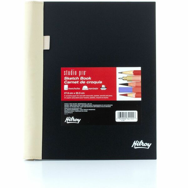 Hilroy Studio Pro Sketch Book - 70 Sheets - 140 Pages - 109 g/m² Grammage - 8" (20.32 cm) x 11" (27.94 cm) Sheet Size - Poly Cover - Pocket, Acid-free Paper - 1 Each