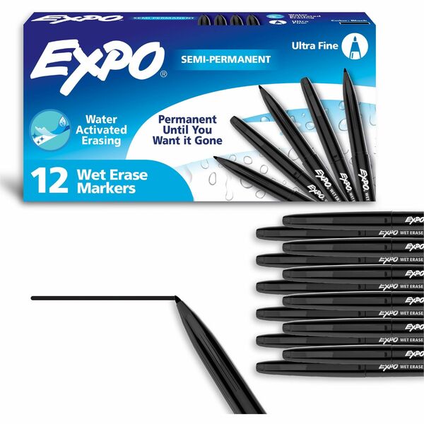 Expo Wet Erase Markers, Ultra Fine Tip - Ultra Fine Marker Point - Erasable - Black Ink - Glass, Calendar, Home, Office - 1 / Piece