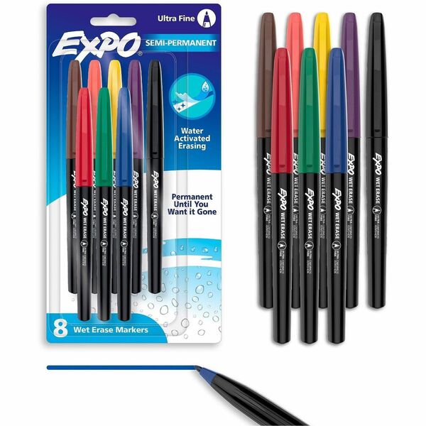 Expo Wet Erase Markers, Ultra Fine Tip - Ultra Fine Marker Point - Erasable - Assorted Ink - Glass, Calendar - 8 / Pack