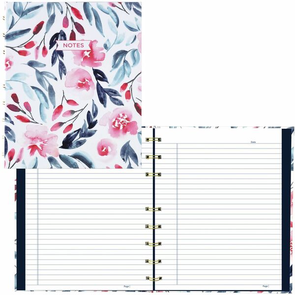 Blueline NotePro Notebook, Fashion Collection, Hard Cover, Twin-Wire Binding, 192 Pages, 9-1/4" x 7-1/4" , FSC Certified, Recycled Paper, Tranquil Blooms - 192 Pages - Printed - Twin Wirebound - Ruled Margin - White Paper - Gold Binding - Floral Cover - H