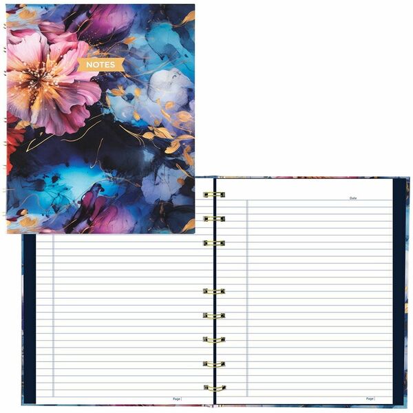 Blueline NotePro Notebook, Fashion Collection, Hard Cover, Twin-Wire Binding, 192 Pages, 9-1/4" x 7-1/4" , FSC Certified, Recycled Paper, Midnight Floral - 192 Pages - Printed - Twin Wirebound - Ruled Margin - 9 1/4" (234.95 mm) x 7 1/4" (184.15 mm) Sheet