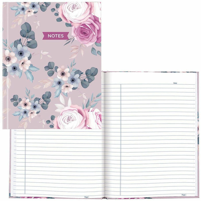 Blueline Notebook - 192 Pages - Ruled Margin - 9 1/4" (23.49 cm) x 7 1/4" (18.42 cm) Sheet Size - Lavender Floral Cover - Hard Cover, Self-adhesive Tab, Index Sheet - Recycled - 1 Each