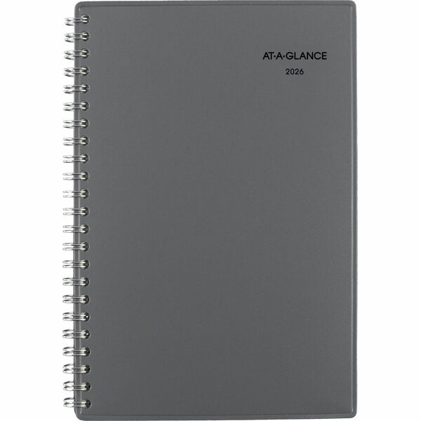 DayMinder Dayminder Weekly/Monthly Planner, 8" x 5" , Bilingual, Metallic Grey - Weekly, Monthly - 12 Month - January 2026 to December 2026 - 1 Week, 1 Month Double Page Layout - 5" (127 mm) x 8" (203.20 mm) Sheet Size - Spiral Bound - Paper - Dark Gray P