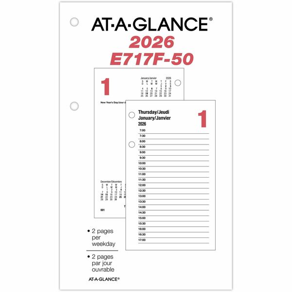 At-A-Glance Daily Desk Calendar Refill, 6" x 3-1/2" , bilingual - Daily - 12 Month - January 2026 to December 2026 - 7:00 AM to 5:00 PM - Half-hourly - 1 Day Single Page Layout - 1 Day Double Page Layout - 3 1/2" (88.90 mm) x 6" (152.40 mm) Sheet Size - D