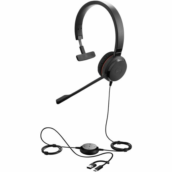 Jabra Evolve 20SE - USB-C/A, MS Mono - Mono - USB Type C, USB Type A - Wired - 20 Hz to 20 kHz - On-ear, Over-the-head - Monaural - Supra-aural - 6.9 ft (2.10 m) Cable - Electret Condenser, Uni-directional Microphone