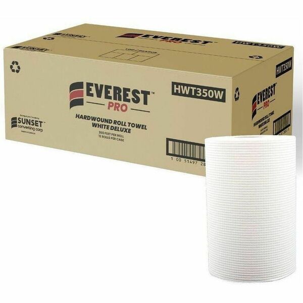 Everest Pro Hardwound Roll Towel White Deluxe - 350 ft (106.68 m) Length - White - Paper - 12 Rolls Per Case Rolls/Case - 12 / Box