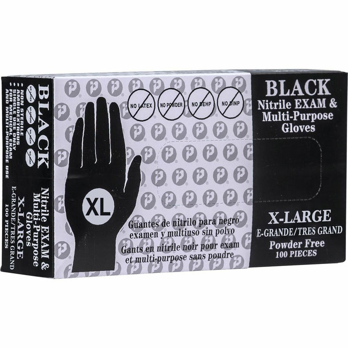 Inteplast Examination Gloves - 4 mil (0.10 mm) Thickness x 9.50" (241.30 mm) Glove Length - X-Large Size - For Right/Left Hand - Black - Latex-free, Non-sterile - For Food - 100 / Box
