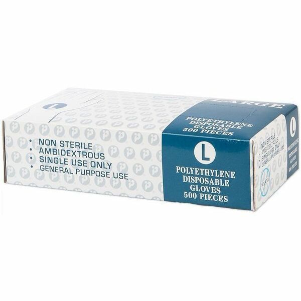 Inteplast Work Gloves - 1 mil (0.03 mm) Thickness x 9.50" (241.30 mm) Glove Length - Large Size - For Right/Left Hand - High Density Polyethylene - Clear - Non-sterile - For Food - 500 / Box