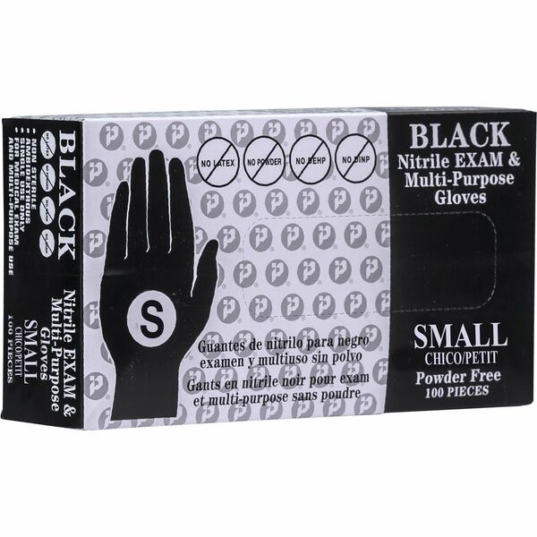 Inteplast Examination Gloves - 4 mil (0.10 mm) Thickness x 9.50" (241.30 mm) Glove Length - Small Size - For Right/Left Hand - Black - Latex-free, Non-sterile - For Food - 100 / Box
