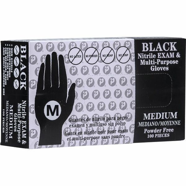 Inteplast Examination Gloves - 4 mil (0.10 mm) Thickness x 9.50" (241.30 mm) Glove Length - Medium Size - For Right/Left Hand - Black - Latex-free, Non-sterile - For Food - 100 / Box