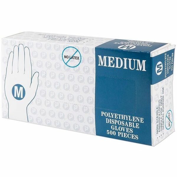 Inteplast Work Gloves - 1 mil (0.03 mm) Thickness x 9.50" (241.30 mm) Glove Length - Medium Size - For Right/Left Hand - High Density Polyethylene - Clear - Non-sterile - For Food - 500 / Box
