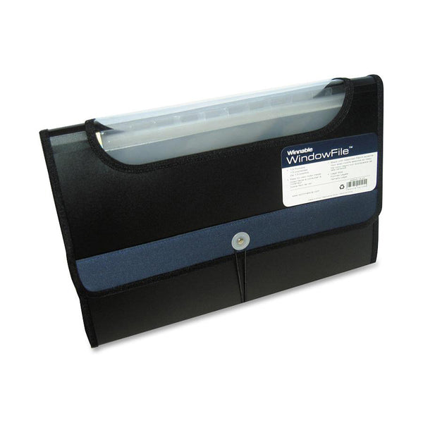 Winnable 202WF12 Letter Expanding File - 8 1/2" (215.90 mm) x 11" (279.40 mm) - 13 Pocket - Poly - Blue, Black - Elastic Closure, Window, Durable - 1 Each