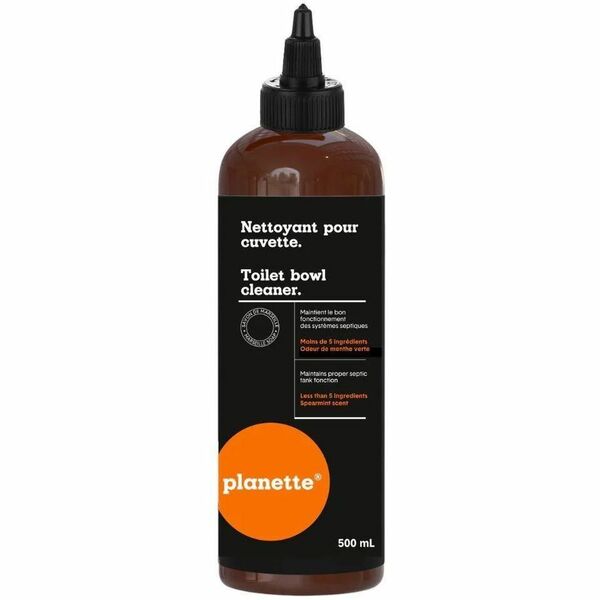 Planette Toilet Bowl Cleaner - For Toilet Bowl, Home, Toilet, Bathroom - Liquid - 500 mL - Spearmint Scent - Recommended For: Stain Remover, Grease Remover, Bacteria Remover, Odor Remover - Deodorize, Eco-friendly, Non-toxic - 1 Each