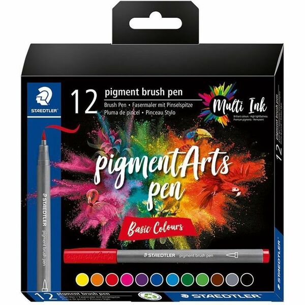 Staedtler pigment brush pen 371 - Brush, Thick, Thin Pen Point - Yellow, Red, Blue, Pale Blue, Orange, Green, Willow Green, Violet, Brown, Cool Gray Medium, Red Violet, ... Ink - Pigment-based, Water Based - Plastic, Polypropylene Barrel - Fiber Tip - Dra