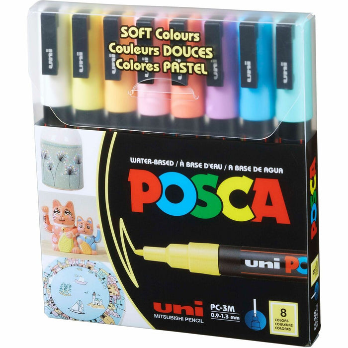 uni&reg; POSCA PC-3M, Soft Colors Water-Based Paint Markers (8 Pack) - Erasable - Washable - Multicolor Ink - Water Based - Art, Project - 8 / Pack