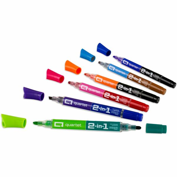 Quartet Dual Tip Dry-Erase Markers 6/PK Asst Cols - Chisel, Fine Marker Point - Erasable - Assorted Ink - Dry - Drawing, Writing - 6 / Pack