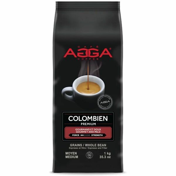 Agga Whole Bean Colombian Premium Coffee Beans - Medium/Dark - Whole Bean - Colombian Premium - Kosher - 1 Each