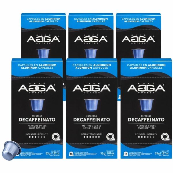 Agga Capsule Decaffeinato 60 Capsules | Nespresso - Medium/Dark - Capsule - Decaffeinato - Kosher - Decaffeinated - 10 / Box