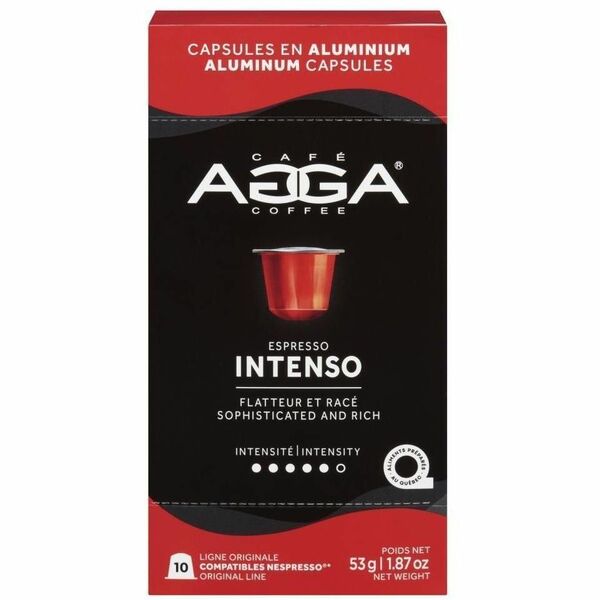 Agga Capsule Intenso Nespresso Compatible Capsule - Compatible with Nespresso OriginalLine - Dark - Capsule - Intenso - Kosher - 10 / Box