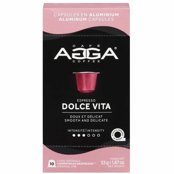 Agga Capsule Dolce Vita Nespresso Compatible Capsule - Compatible with Nespresso OriginalLine - Light/Medium - Capsule - Dolce Vita - Kosher - 10 / Box