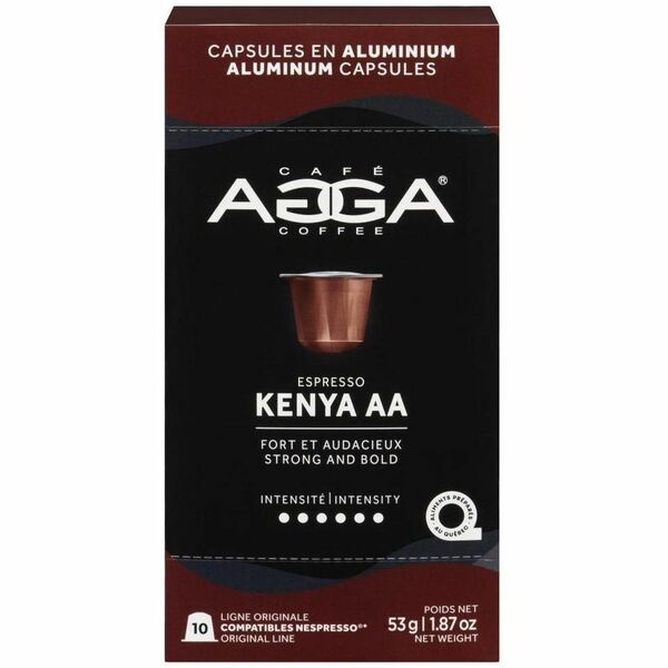 Agga Capsule Kenya Nespresso Compatible Capsule - Compatible with Nespresso OriginalLine - Dark - Capsule - Kenyan AA - Kosher - 10 / Box