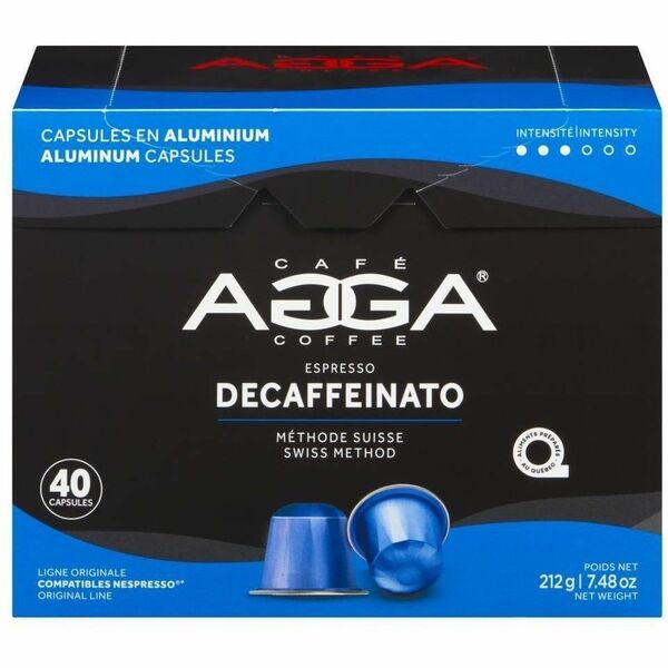 Agga Capsule Decaffeinato Nespresso Compatible Capsules - Compatible with Nespresso Brewer - Medium - Capsule - Decaffeinato - Kosher - Decaffeinated - 40 / Box