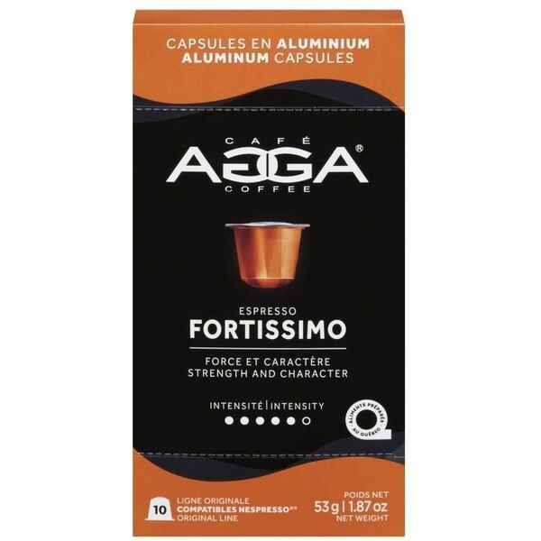 Agga Capsule Fortissimo Nespresso Compatible Capsule - Compatible with Nespresso OriginalLine - Dark - Capsule - Fortissimo - Kosher - 10 / Box