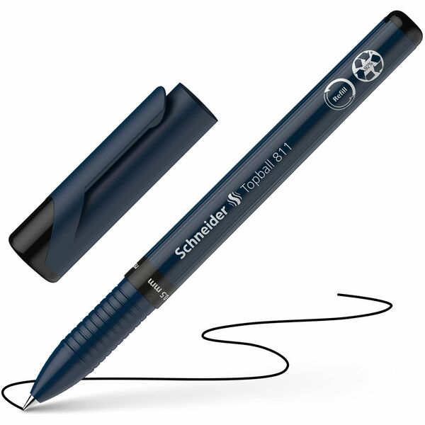 Schneider Topball 811, Rollerball Pen, Black Ink, 0.5mm Tip - 0.5 mm (0.02") Conical Pen Point - Refillable - Black Ink - Stainless Steel Tip - Writing - 1 Each