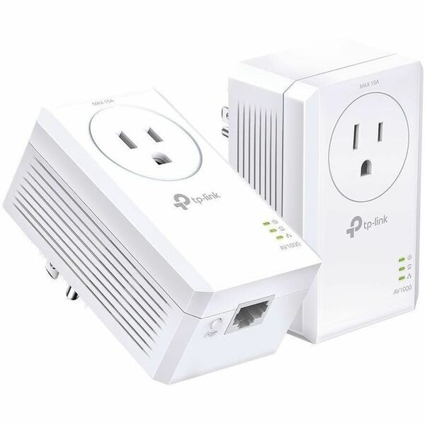 TP-Link AV1000 Gigabit Passthrough Powerline Starter Kit - 2 - 1 x Network (RJ-45) - 1000 Mbit/s Powerline - 0.30 km (0.19 Mile) Distance Supported - HomePlug AV2 - Gigabit Ethernet - Built-in Outlet