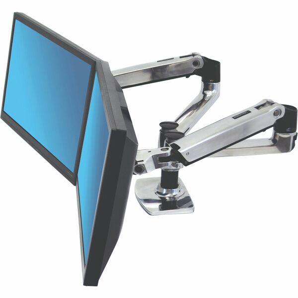 Ergotron Mounting Arm for Monitor, Display Screen - Height Adjustable - 2 Display(s) Supported - 27" Screen Support - Polished Aluminum - 1 Each