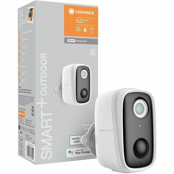 LEDVANCE 2 Megapixel Outdoor Full HD Network Camera - Color - 1 Each - 32.81 ft (10 m) Infrared Night Vision - 1920 x 1080 - 3.2 mm (0.13") Fixed Lens - 25 fps - CMOS - Wi-Fi - Bracket Mount - Alexa, Google Assistant Supported - IP65 - Weather Proof - Aud