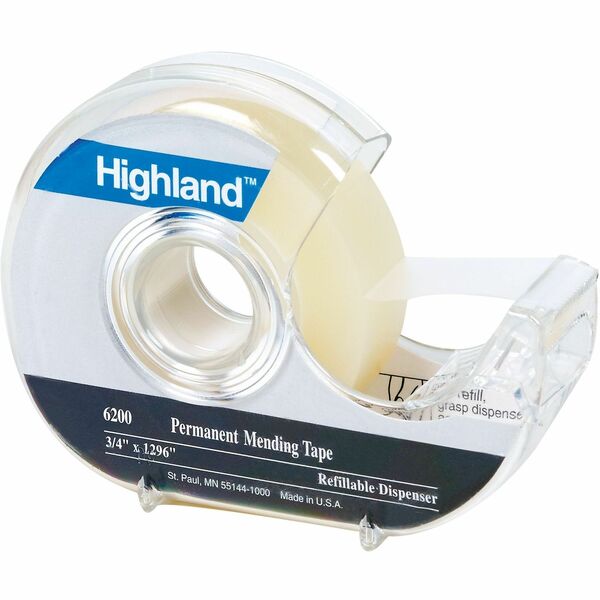 3M Highland 6200 Invisible Tape - 36 yd (32.9 m) Length x 0.75" (19 mm) Width - Transparent - Dispenser Included - 1 Each