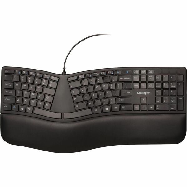 Kensington Pro Fit Ergo Wired Keyboard - Cable Connectivity - USB Interface - Windows, ChromeOS, macOS - PC, Mac - Black