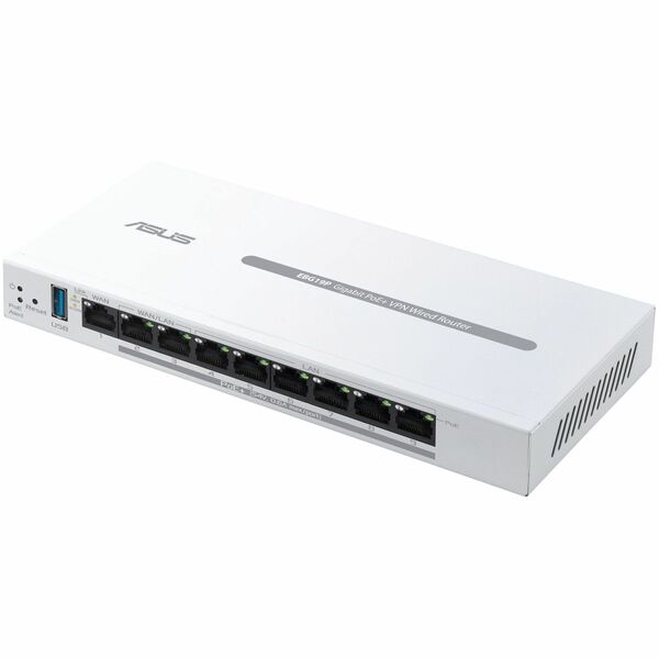Asus ExpertWiFi EBG19P Router - 9 Ports - 6 RJ-45 Port(s) - 3 WAN Port(s) - PoE Ports - Slots512 MB - Gigabit Ethernet - IEEE 802.1p, IEEE 802.1Q, IEEE 802.3ab, IEEE 802.3i, IEEE 802.3u, IEEE 802.3x, IEEE 802.3