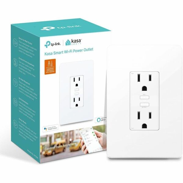 Kasa Smart Wi-Fi Power Outlet, 2-Sockets - 15 A - Alexa, Google Assistant Supported