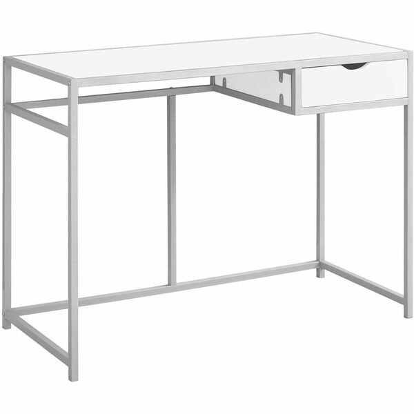 Monarch Specialties Computer Desk - 42"L / White / Silver Metal - Laminated Rectangle, White Top - Silver Four Leg Base - Contemporary/Modern Style - 1 Drawers - 4 Legs - 70 lb (31.75 kg) Capacity - 42.2" (1071.88 mm) Table Top Length x 20" (508 mm) Table