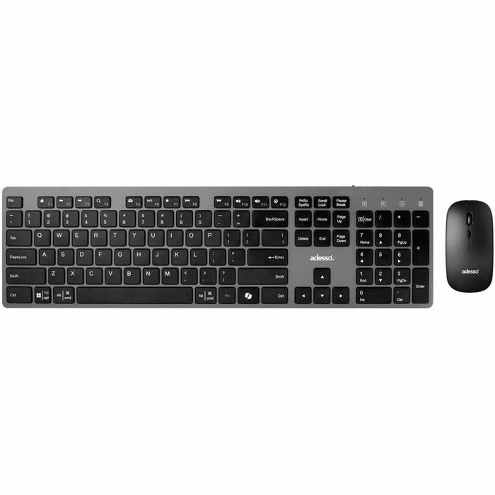 Adesso EasyTouch WKB-7300 Keyboard & Mouse - USB Type C Scissors Wireless RF 2.40 GHz Keyboard - 112 Key - English (US) - Black - USB Type C Wireless RF Mouse - Optical - 1200 dpi - Black - CoPilot, Windows Key, My Computer, Back, Forward, Search, Email,