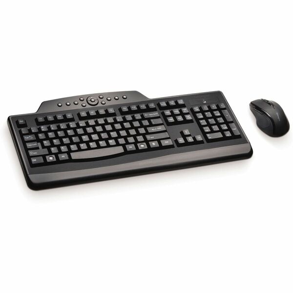 Kensington Pro Fit Wireless Media Desktop Set - USB Wireless RF 2.40 GHz Keyboard - USB Wireless RF Mouse - Multimedia & Internet Key Hot Key(s) - Right-handed - AAA - Compatible with Workstation for PC, Mac