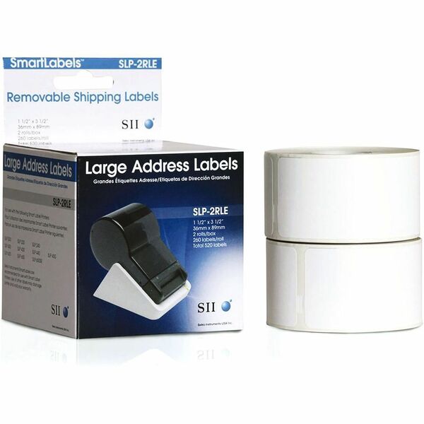 Seiko Address Label - 3 1/4" (82.55 mm) Height x 3 1/4" (82.55 mm) Width x 3 1/4" (82.55 mm) Length - Roll - Permanent Adhesive - Thermal - White - Paper - For Label Printer - 2 / Pack