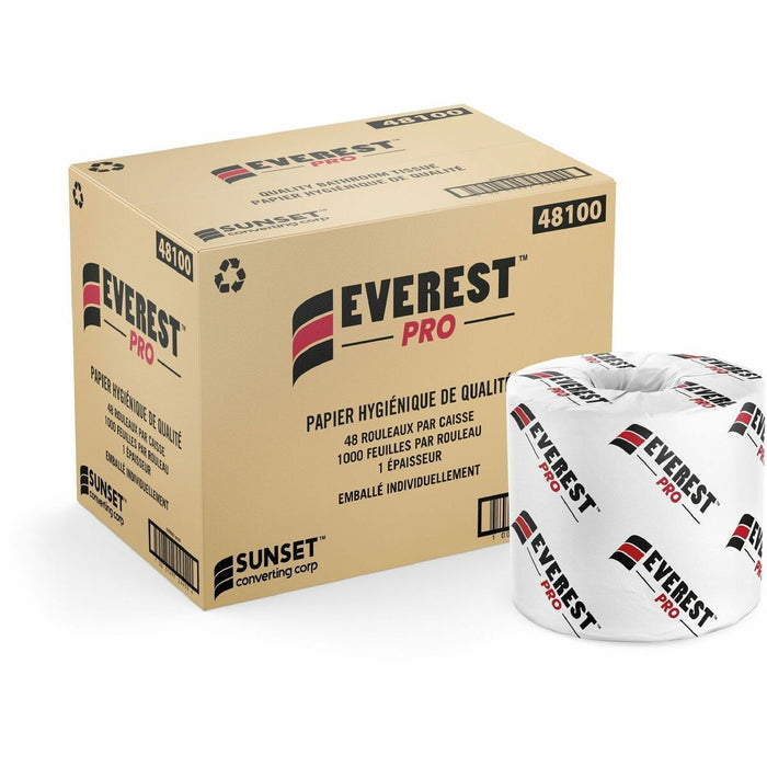 Everest Pro Quality Bathroom Tissue - 1 Ply - Standard3" (76.20 mm) Length - 1000 Sheets/Roll - 4.38" (111.25 mm) Roll Diameter - White - 48 / Box