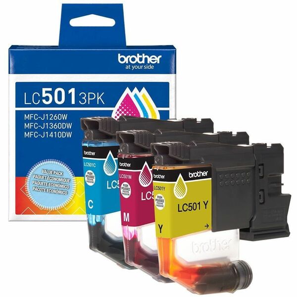 Brother LC501 3PK Original Standard Yield Inkjet Ink Cartridge - Cyan, Magenta, Yellow - 3 Pack - 200 Pages