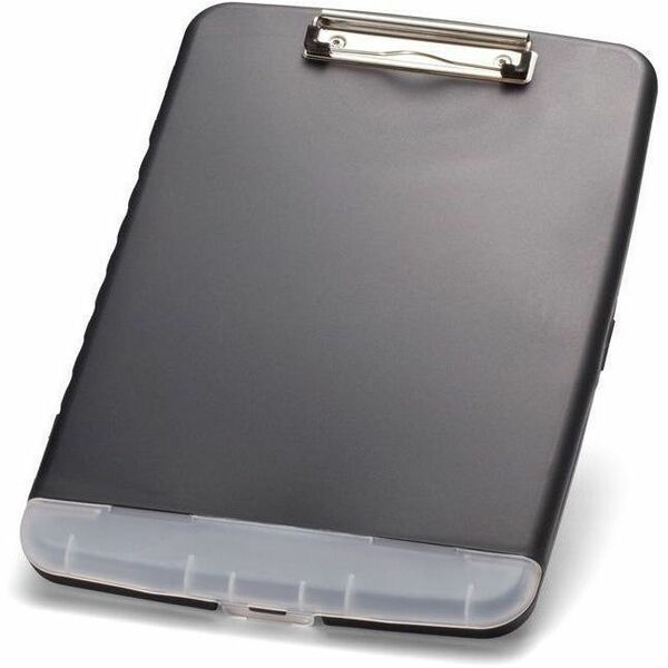 Officemate Slim Black Clipboard Storage Box - Storage for Document, Form, Notepad, Pen, Pencil - Plastic - Black, Charcoal - 1 Each