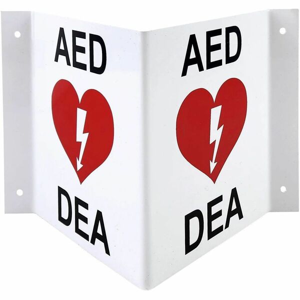 First Aid Central AED Wall Sign (Bilingual) - Print/Message "AED" , "DEA" - 7.09" (180 mm) Width x 5.12" (130 mm) Height - Wall - Pre-drilled, Bilingual, Durable - Sign, Safety - Steel - 1 Each