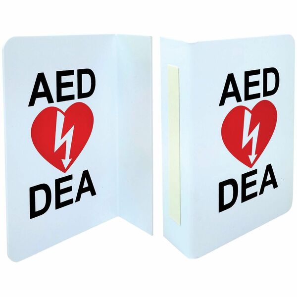 First Aid Central Safety Sign - Print/Message "AED" , "DEA" - 5.50" (139.70 mm) Width x 2" (50.80 mm) Height x 8" (203.20 mm) Depth - L-shaped Shape - Wall - Durable, Chemical Resistant, Abrasion Resistant, Moisture Resistant, Long Lasting - Safety, Sign