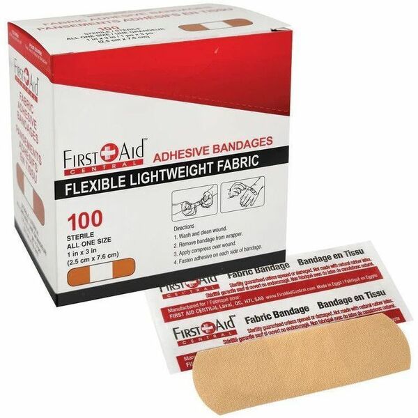 First Aid Central Adhesive Fabric Bandages, 2.5 x 7.6cm (1" x 3") - - 1" (25.40 mm) Width x 3" (76.20 mm) Length - Fabric - 100 / Pack