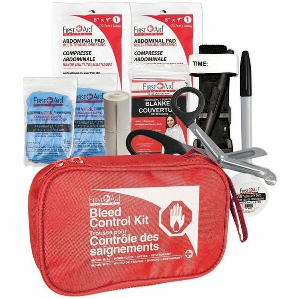First Aid Central Bleed Stop Kit - Basic - 12 x Piece(s) - 7.87" (200 mm) Height x 4.72" (120 mm) Width x 2.17" (55 mm) Depth - Nylon Case - 1 Each