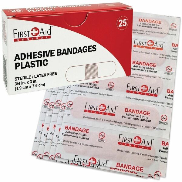 First Aid Central 3/4" x 3" Sterile Plastic Adhesive Bandages - - 0.75" (19.05 mm) Width x 3" (76.20 mm) Length - Plastic - 25 / Pack